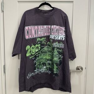 Oversized Graphic Tee with Green and Pink Design